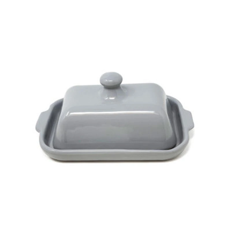 Image of Verano Spanish Ceramics Rustic Pastel Fully Dipped Terracotta Kitchen Dining Butter Dish Grey 20Cm L X 13Cm W (Internal 4.5Cm H)