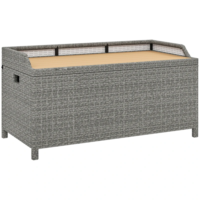 Image of Outsunny Rattan Outdoor Storage Bench with Aluminium Frame, Grey 841-153V00GY