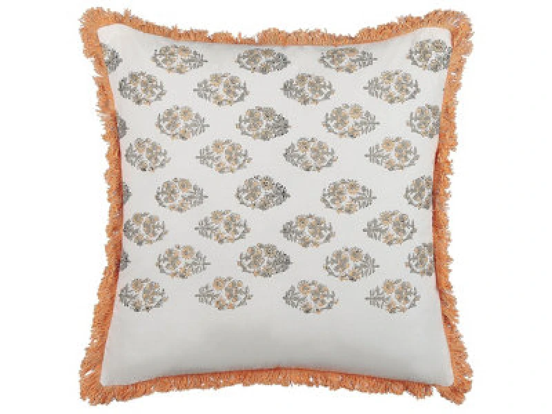 Image of Beliani Throw Cushion Sativus Cotton 45 X 45cm Orange Floral Pattern
