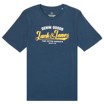 Image of Jack Jones JJELOGO TEE boys's Childrens T shirt in Blue - Sizes 11 years,13 years,15 years