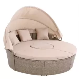 Image of Rattan Garden Day Bed Beige 6ft with Telescopic Table