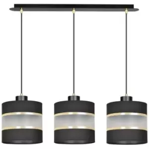 Image of Emibig Mogi Black Bar Pendant Ceiling Light with Black, Gold Fabric Shades, 3x E27