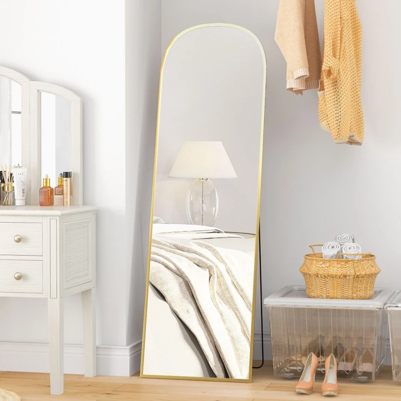 Image of HOMCOM HOMCOM Full Length Mirror with Aluminium Alloy Frame Hanging or Leaning Gold Size: Small Gold Small Unisex 5063603039537