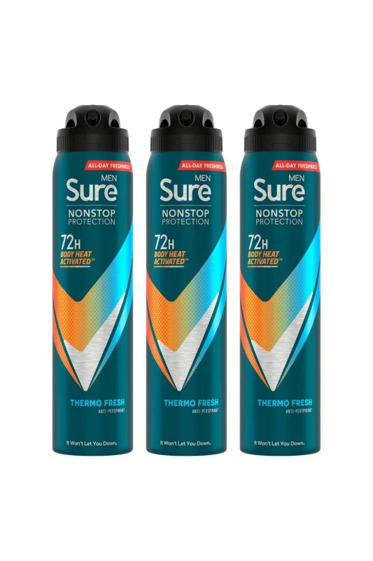 Image of Sure Men 'Antiperspirant' 72H Protection Thermo Fresh Deodorant, 3x250ml White male