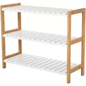 Image of 3-Tier Shoe Rack Wood Frame Slatted Shelves Spacious Open Hygienic Storage Home Hallway Furniture Family Guests 70L x 26W x 57.5H cm - Natural