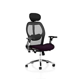 Image of Dynamic Basic Tilt Executive Chair Height Adjustable Arms Sanderson II Black Back, Tansy purple Seat With Headrest High Back