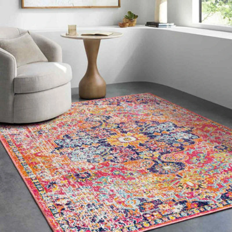Image of Livabliss Vintage Oriental Boho Orange/dark Blue Lou Area Rug 120 X 170 Cm - Easy Care, Non Shedding, Ideal For Living Room & Bedroom
