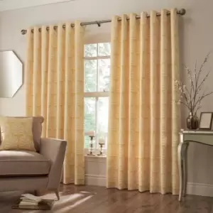 Image of Paoletti Horto Embroidered Ringtop Eyelet Curtains (Pair) Polyester Ochre (229X183Cm)