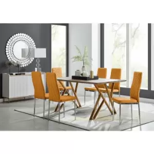 Image of Taranto Oak Effect Dining Table and 6 Mustard Milan Chairs - Mustard Yellow