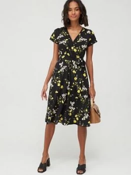 Image of Wallis Meadow Flower Wrap Dress - Black, Size 18, Women