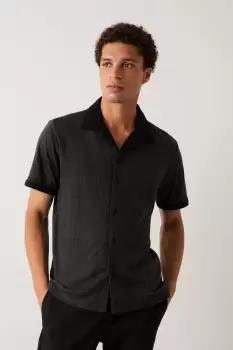 Image of Charcoal Short Sleeve Textured Johnny Collar Polo