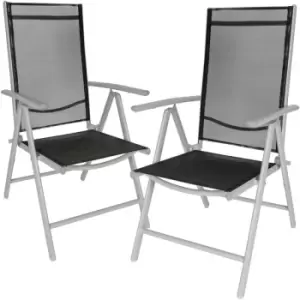 Image of Tectake - 2 folding aluminium garden chairs - reclining garden chairs, garden recliners, outdoor chairs - black/silver - black/silver