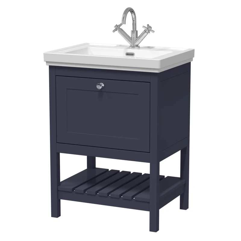 Image of Balterley Floor Standing 1 Drawer Vanity 1 Tap Hole Fireclay Basin Blue 600mm Blue