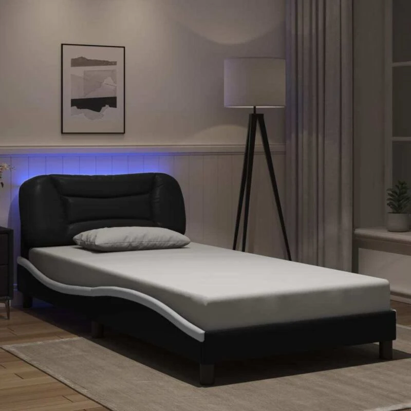 Image of VIDAXL Vidaxl - Bed Frame with LED without Mattress 'Hvar' Black and White 100x200cm 8721012356337