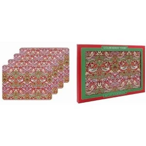 Image of William Morris Strawberry Thief Red Set Of 4 Placemats By Lesser & Pavey