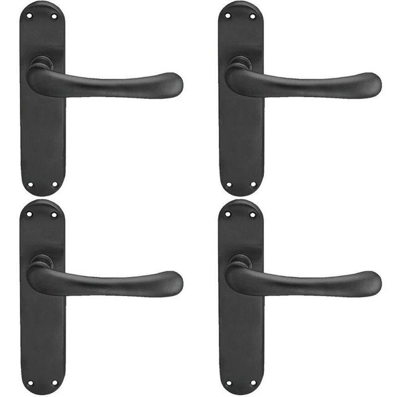 Image of Loops 4x PAIR Smooth Rounded Handle on Shaped Latch Backplate 185 x 42mm Matt Black Black