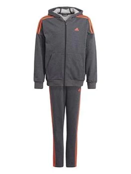 Image of adidas Junior Boys Cotton Tracksuit - Grey/Red, Size 7-8 Years