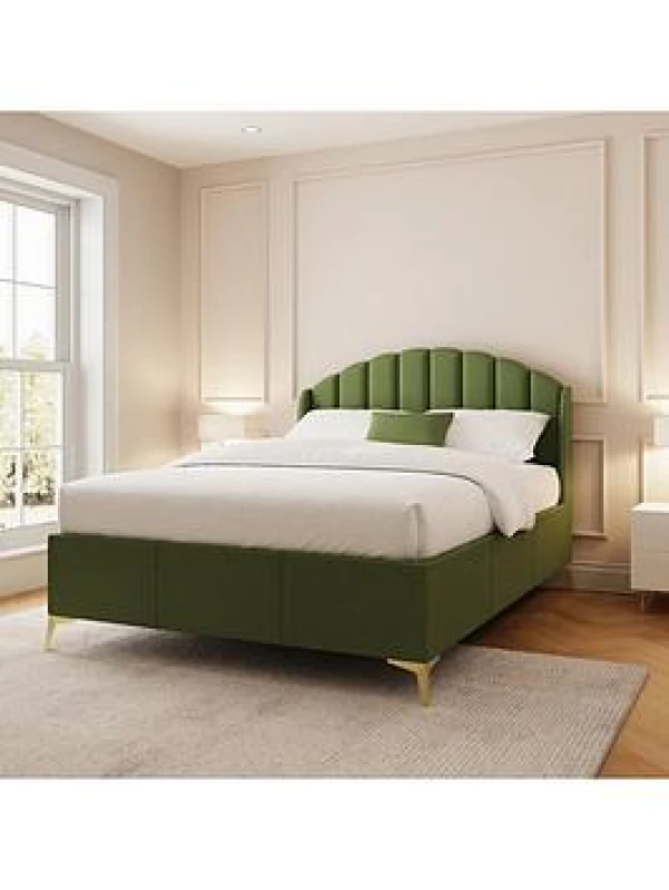Image of GFW Pettine Double Green Upholstered Ottoman Bed & Bonnel Mattress, Green PET46GNSB
