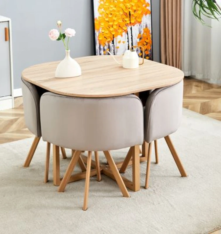 Image of KOSY KOALA KOSY KOALA Space Saving Dining Table with 4 Velvet Chairs Set, Dining Room Furniture in Brown Brown One Size Unisex 5061055341536