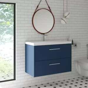 Image of Hudson Reed Juno Wall Hung 2-Drawer Vanity Unit with Basin 2 800mm Wide - Electric Blue