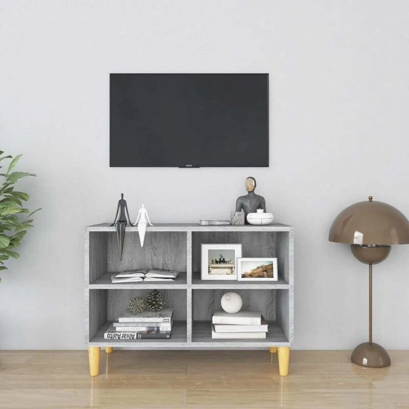 Image of VIDAXL Vidaxl - tv Cabinet with Solid Wood Legs Grey Sonoma 69.5x30x50cm 8720286854969