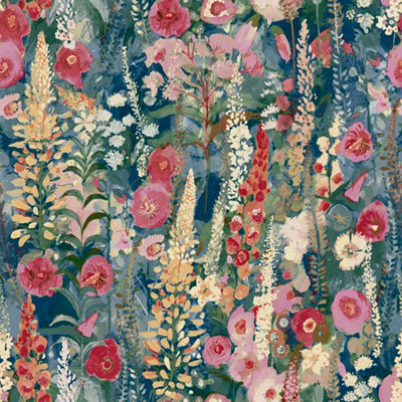 Image of Grandeco Handpainted Delphinium Forest Floral Garden Textured Wallpaper Navy