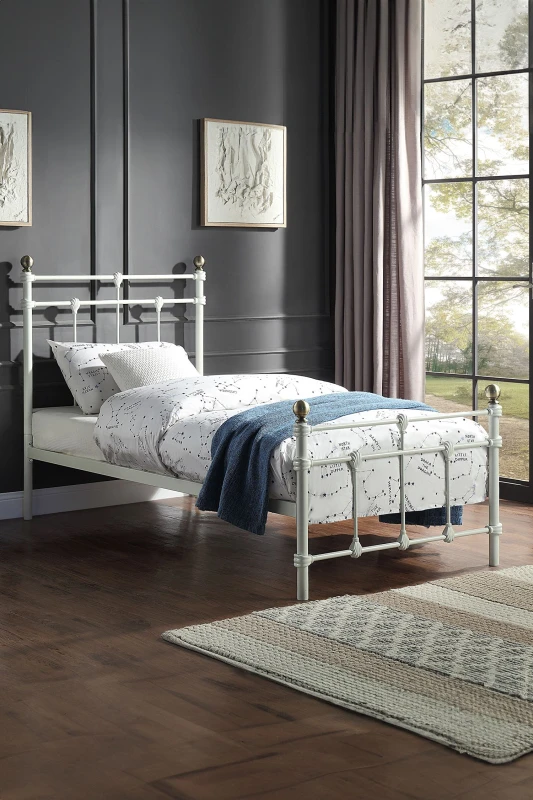 Image of SlumberWorx Bayford Traditional Single Metal Bed Frame with Guest Trundle Bed White