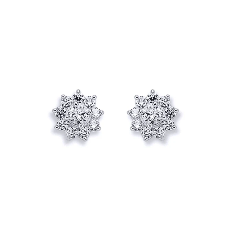 Image of Jewelco London Rhodium Plated Silver CZ Cluster Stud Earrings 3mm 9mm - AES123 Silver female