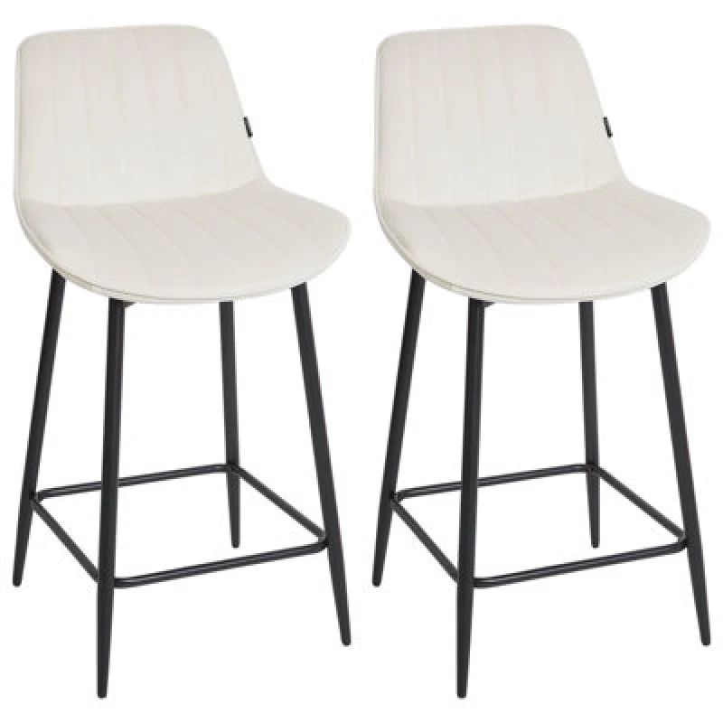 Image of Beliani Set Of 2 Bar Chairs Dubrovnik Velvet Light Beige