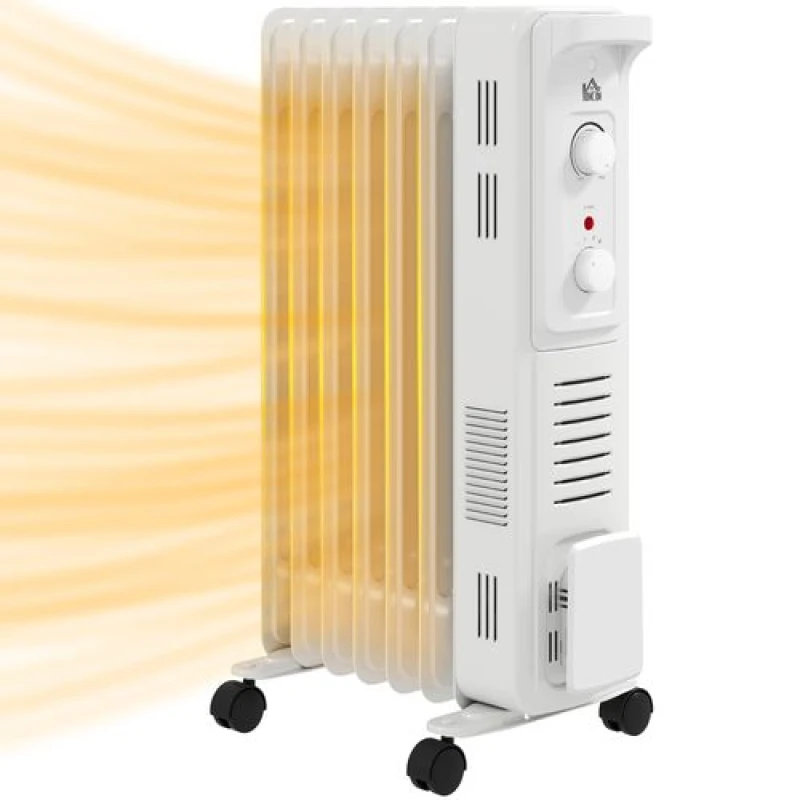 Image of HOMCOM 7 Fin Portable Oil Filled Heater Radiator, Energy Efficient, White - White - Homcom 5061025034628