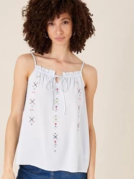 Image of Monsoon Embroidered Tie Detail Cami - Blue Size S, Women