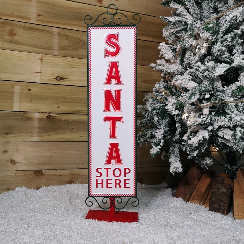 Image of 86cm Red and White Santa Stop Here Sign Christmas Decoration