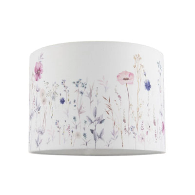 Image of Happy Homewares Pink And Lilac Floral Round Lamp Shade With White Cotton Inner Lining