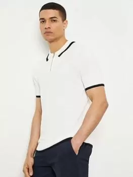 Image of Burton Menswear London Burton Slim Fit Short Sleeve Tipped Polo, White, Size XL, Men