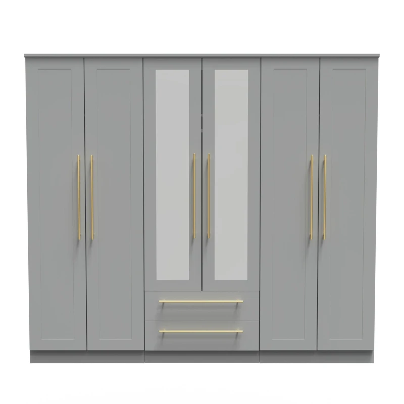 Image of Helmsley Tall 6 Door 2 Drawer 2 Mirror Wardrobe In Dusk Grey (Ready Assembled)