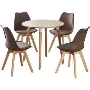 Image of Life Interiors - 5 Pieces Jamie Lorenzo Halo Dining Set - a Round Dining Table and Set of 4 Brown Dining Chairs - Brown