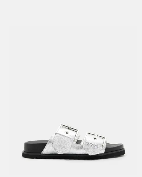 Image of AllSaints Sian Metallic Leather Buckle Sandals
