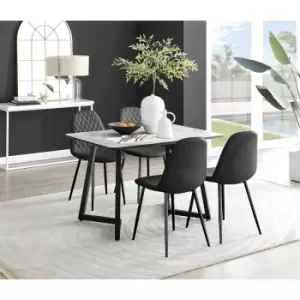 Image of Furniturebox Carson White Marble Effect Recatngular 120cm Dining Table & 4 Black Corona Faux Leather Dining Chairs with Black Legs Diamond Stitch