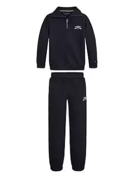 Image of Tommy Hilfiger Boys Flag Sweat Jog Set - Desert Sky, Navy, Size Age: 8 Years