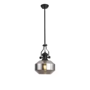 Image of Worcester Single Ceiling Pendant, E27, Round Champfered Glass, Matt Black, Smoke