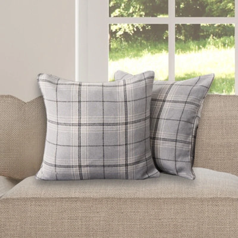 Image of OHS OHS 4 Pack Woven Check Cushion Covers Printed Soft in Grey Size: 45cm x 45cm Grey 45cm x 45cm Unisex 5027434196371