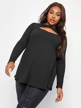 Image of Yours Twist Front Rib Swing Top. Black, Size 34-36, Women