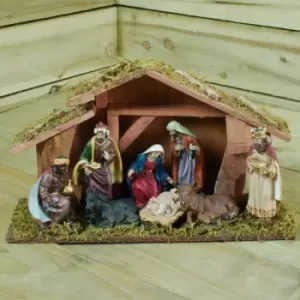 Image of 39CM X 22CM 8 Piece Hand Decorated Wooden Traditional Christmas Nativity Set