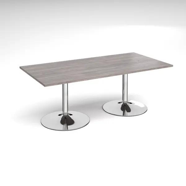 Image of Trumpet Base Rectangular Office Boardroom Table - Grey Oak - Chrome Base - W2000mm