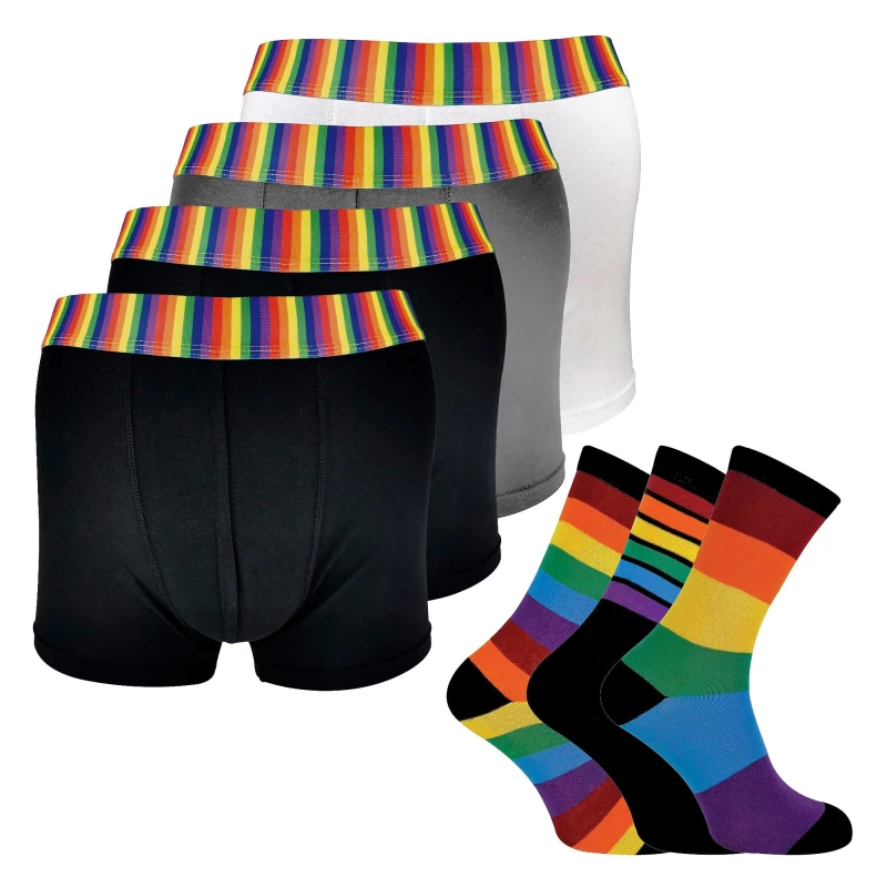 Image of Sock Snob Sock Snob Men Rainbow Socks & Boxers Set 4 Pack Boxers & 3 Pack Striped Novelty Socks Size: Small Multi S Male 5056632628773