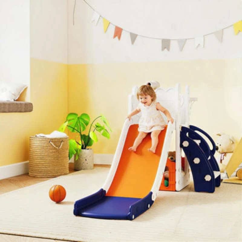 Image of Aiyaplay 5 In 1 Toddler Slide Set With Basketball Hoop For Age 1-3, Orange
