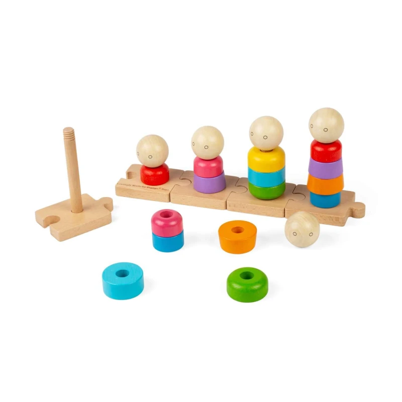 Image of Bigjigs Toys Rainbow Family 25 giocattoli montessori impilabili in legno attivita educativa per l'apprendimento precoce regali ecologici per neonat