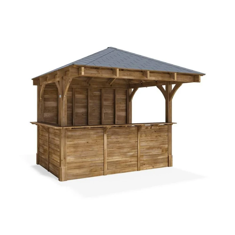 Image of Dunster House Garden Bar 3 X 3 Metres Wooden Outdoor Pub Shed Gazebo Leviathan Black Shingles (Back Walled)