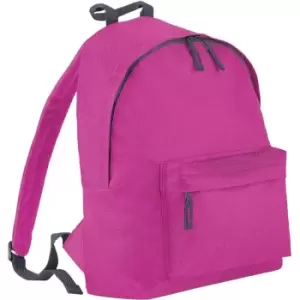 Image of Beechfield Childrens Junior Fashion Backpack Bags / Rucksack / School (Pack Of 2) (One Size) (Fuchsia/ Graphite Grey)