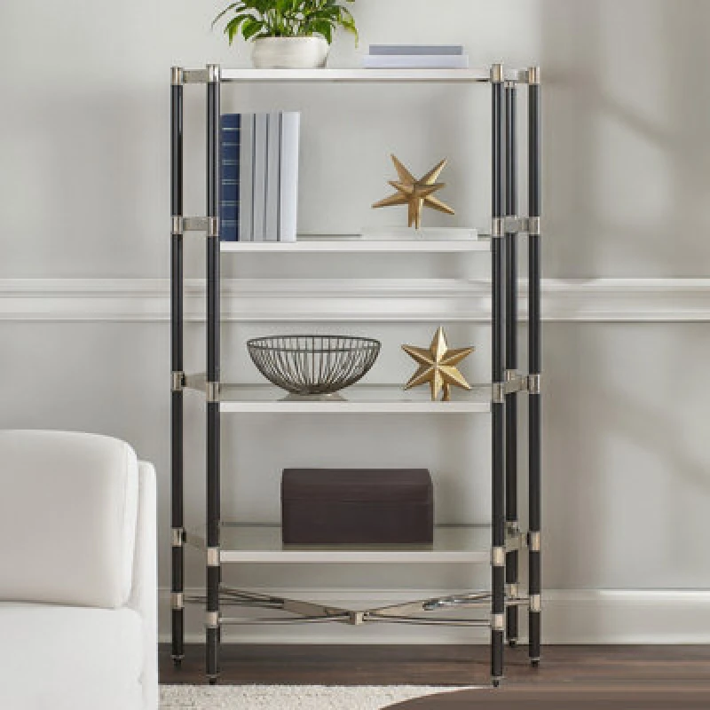 Image of Orsina Luxurious Design 5 Shelf Unit In Silver Metal And Black Frame, Functional Unit, Versatile Modern Shelf Unit